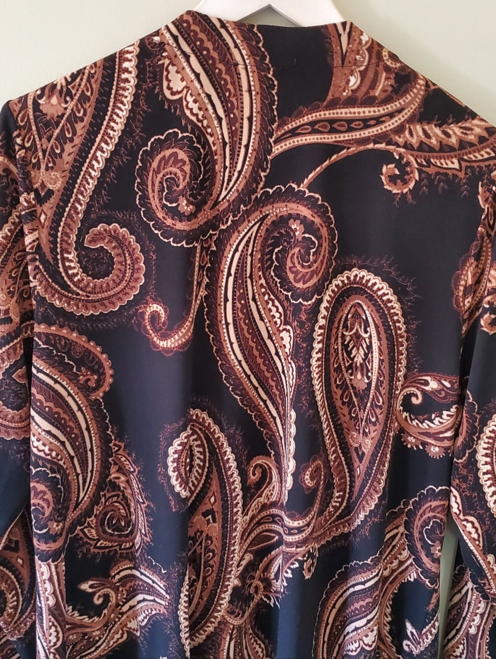 Laura 1X Modern Bohemian Hippie Resortwear Earthy Paisley Silk Knit Long Kimono - Picture 9 of 12